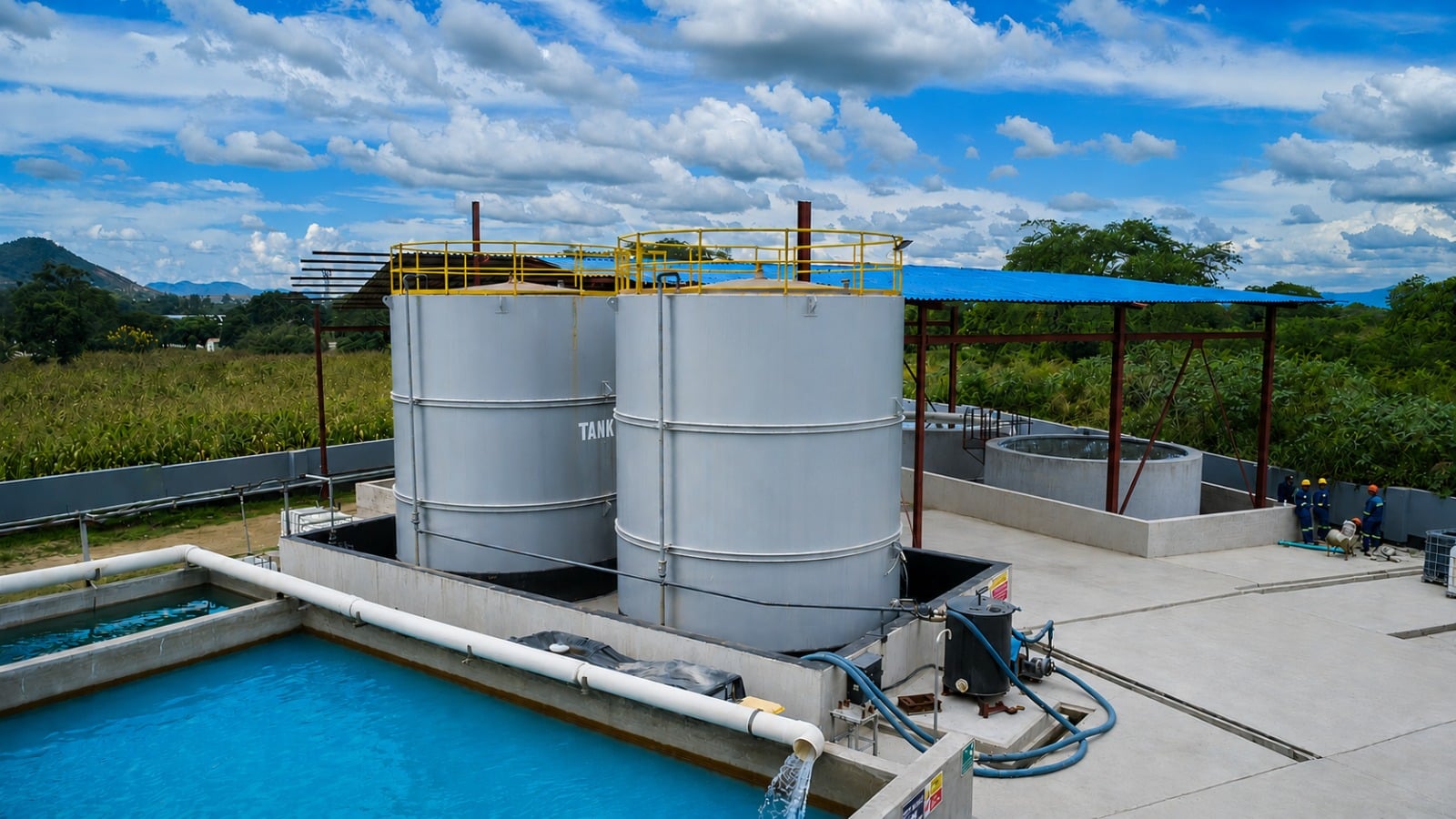 Liquid aluminium sulphate storage tanks at Chilmund Chemicals.
